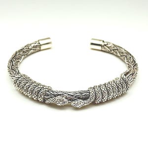 Silver Snake Cuff Bracelet -- 925 Sterling Silver - Fits 8 Inch Wrist