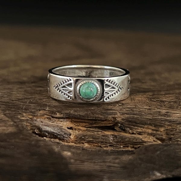 Anillo de plata de ley oxidada con turquesa - Estilo suroeste