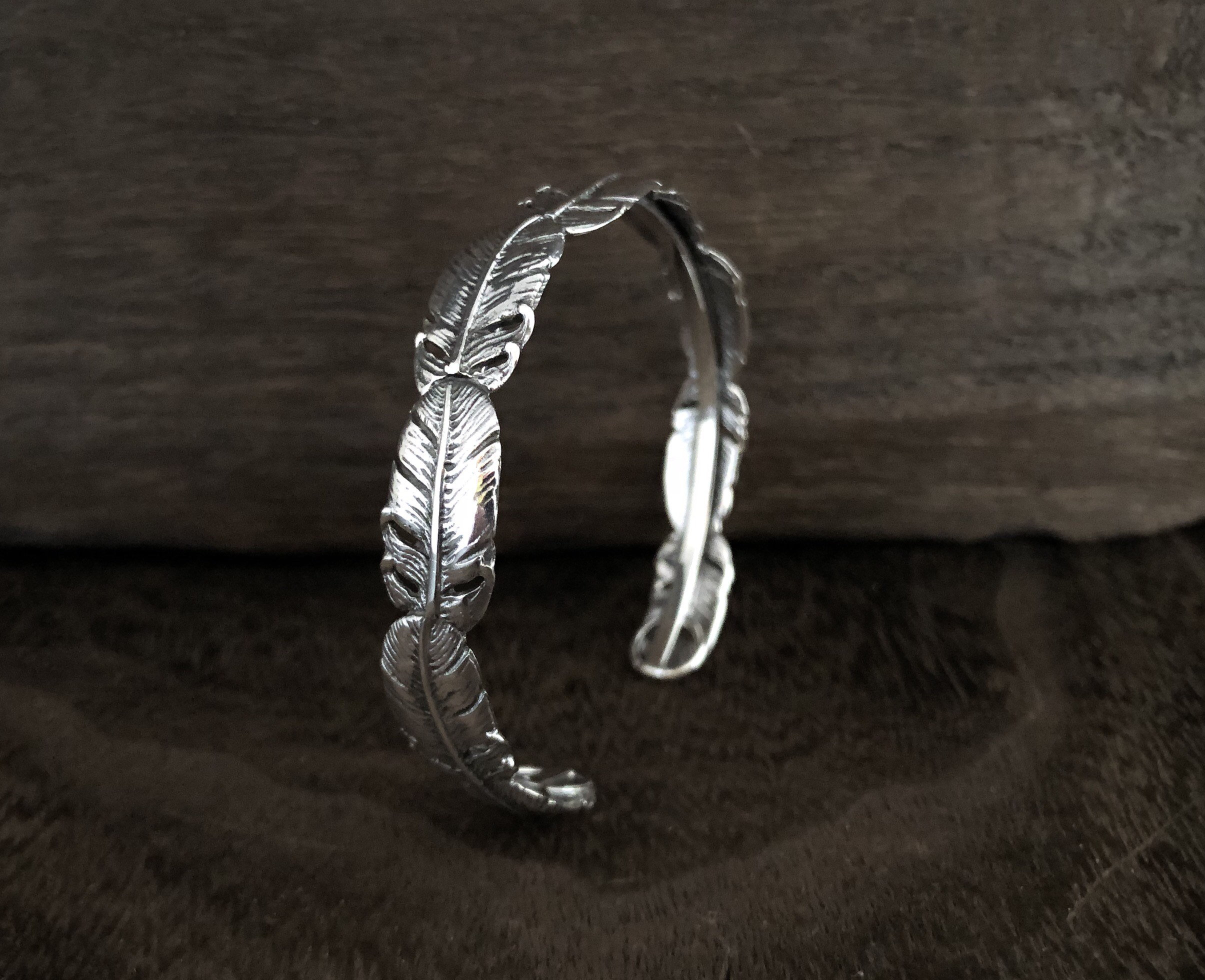 Feathers Cuff Bracelet Silver Feather Bracelet Silver Etsy