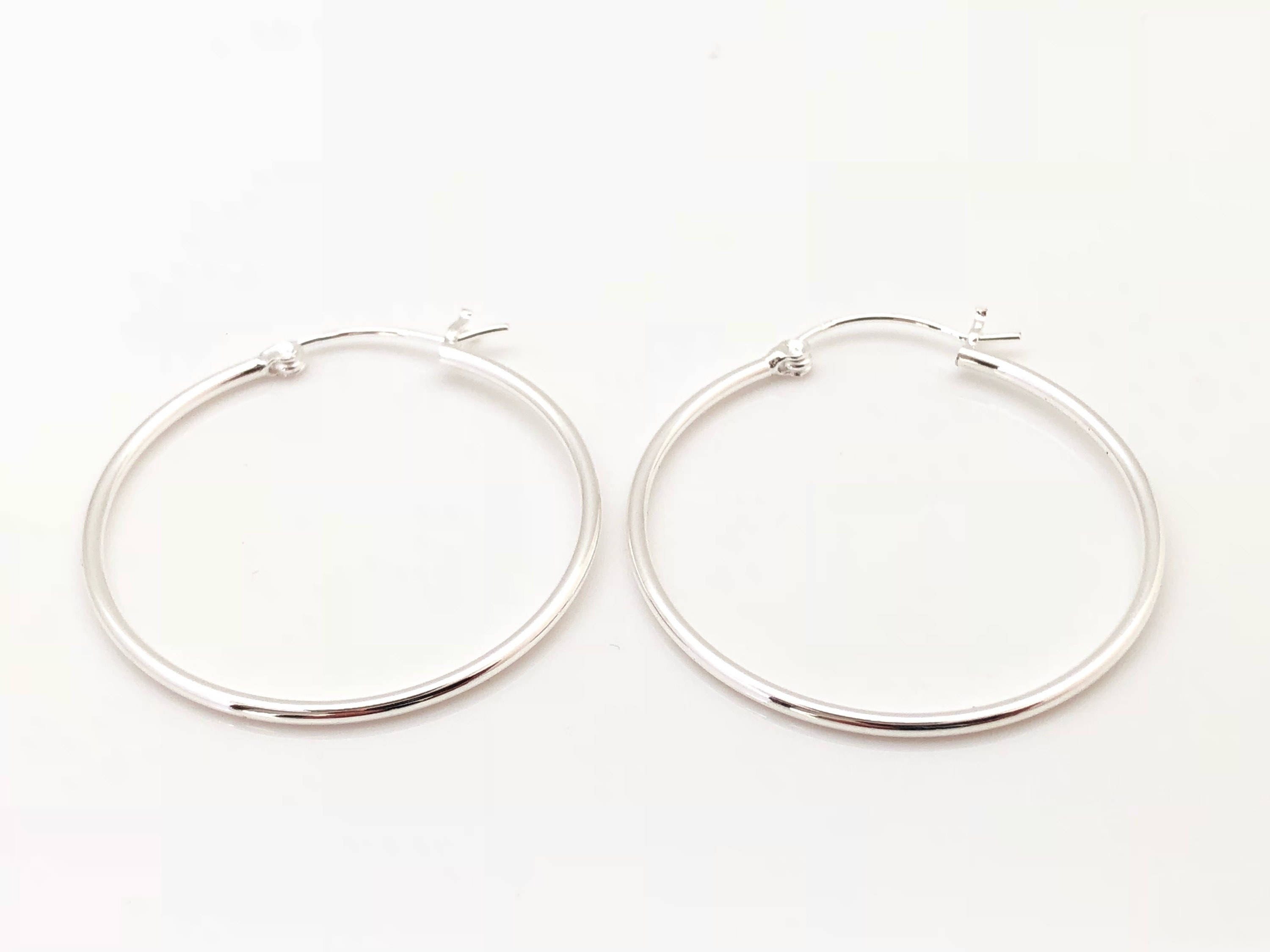 Medium Large Size Hoop Earrings // 925 Sterling Silver // 40mm Etsy