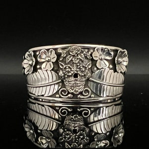 Pulsera de calavera de plata del Día de los Muertos - Plata de ley 925 - Día de los Muertos