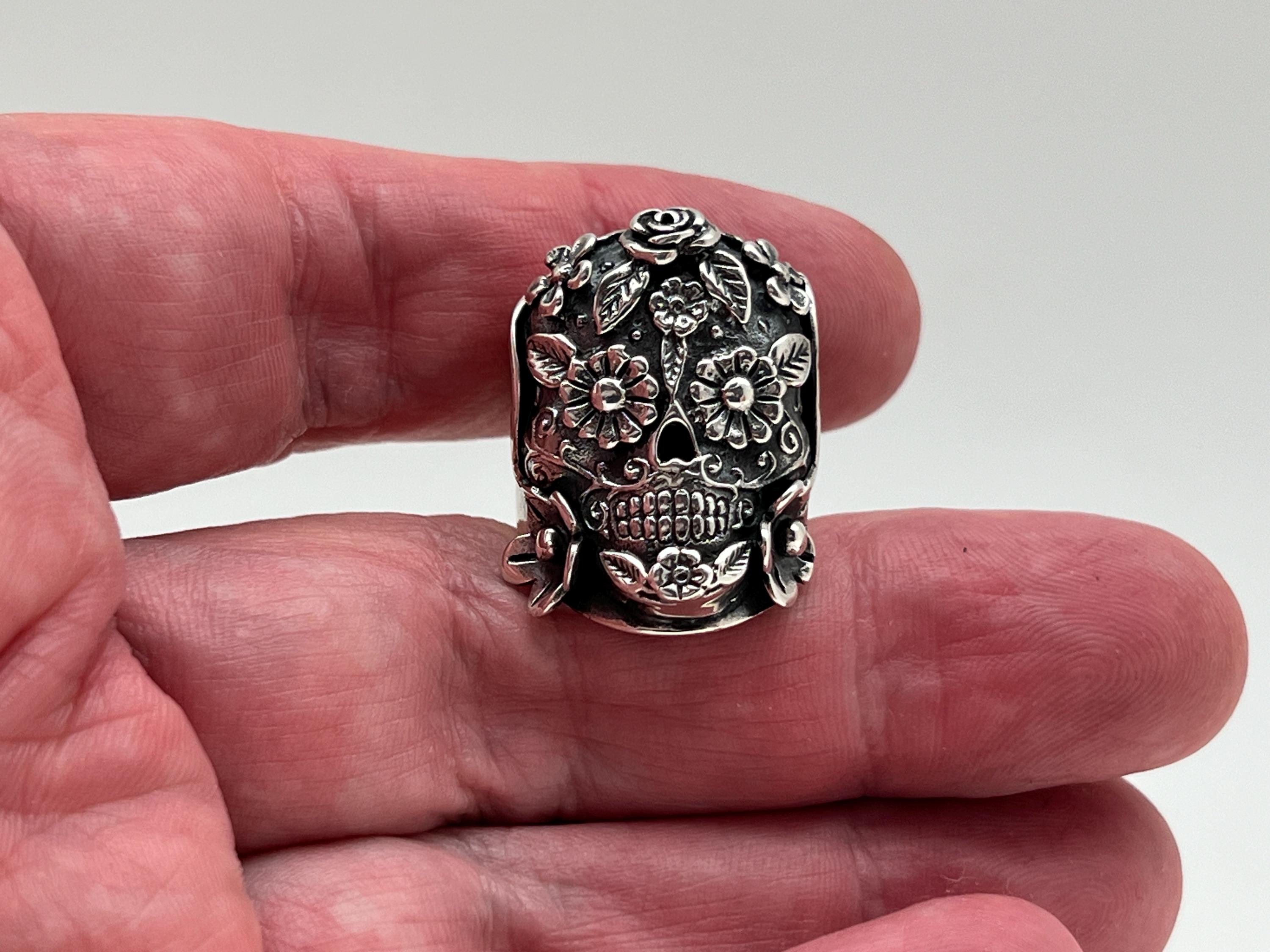 Day of the Dead Skull Ring - 925 Sterling Silver - Size 6 to 10 