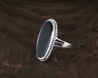 Onyx Silver Ring // 925 Sterling Silver // Southwestern Oval Design