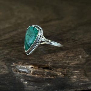Bague Argent Massif 925 Avec Pierre Malachite Verte - Taille 8 - Fabriquée En Inde