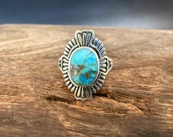 Handmade Sterling Silver Turquoise Ring - Western Design - Size 7 and 9