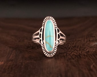 Southwest Turquoise Ring: 925 Sterling Silver, Sizes 5-12