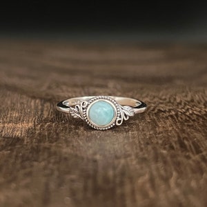 Southwest Style Larimar Ring // 925 Sterling Silver // Larimar Leaf Ring