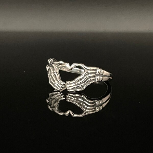 Skeleton Hand Heart Ring // 925 Sterling Silver // Sizes 5 to 10 Available // Gothic Jewelry