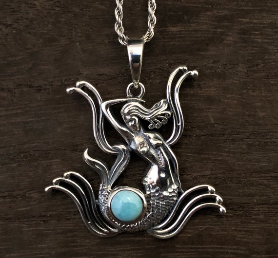 Sterling Silver Mermaid Larimar Pendants Sterling Silver Mermaid Larimar Pendants