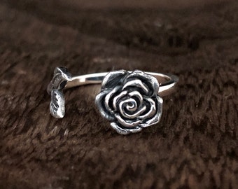 Oxidized Sterling Silver Open Rose Ring