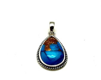 Ice Blue Dahlia Mohave Turquoise Pendant - 925 Sterling Silver - Handmade