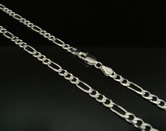 Sterling Silver Figaro Chain Necklace - 4mm Italian 925