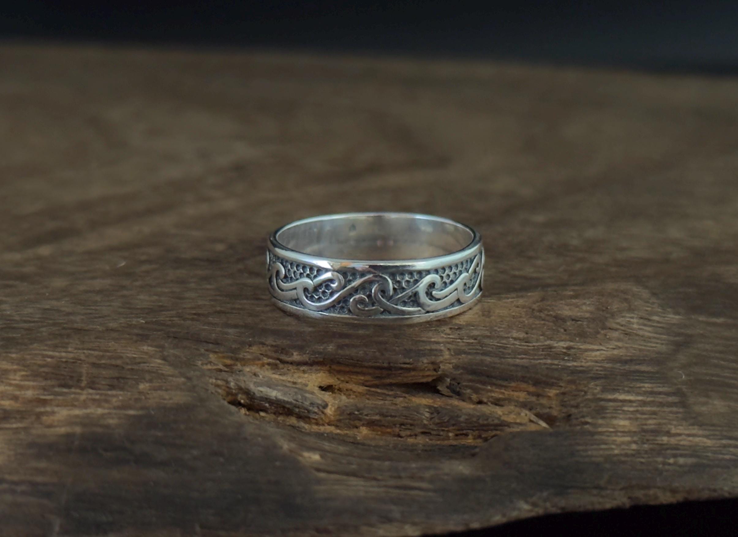 Oxidized Sterling Silver Wave Ring - 6mm Band - Etsy Canada