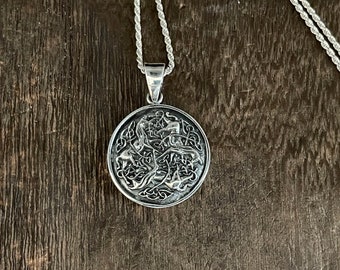 Celtic Horses Pendant - 925 Sterling Silver - Oxidized