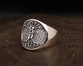 Met elkaar verweven mannelijke vrouwelijke levensboom zilveren ring//925 sterling zilver//hij zij levensboom ring