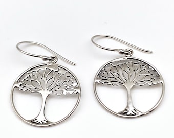 Sterling Silver Tree of Life Dangly Earrings, Handmade