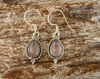 Western Teardrop Earrings with Rose Quartz - 925 Sterling Silver - Handmade