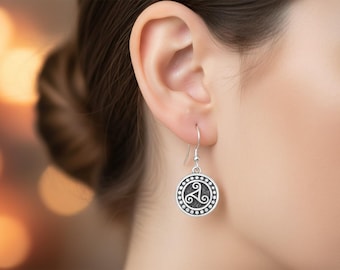 Celtic Triskelion Earrings: Handmade Oxidized Sterling Silver