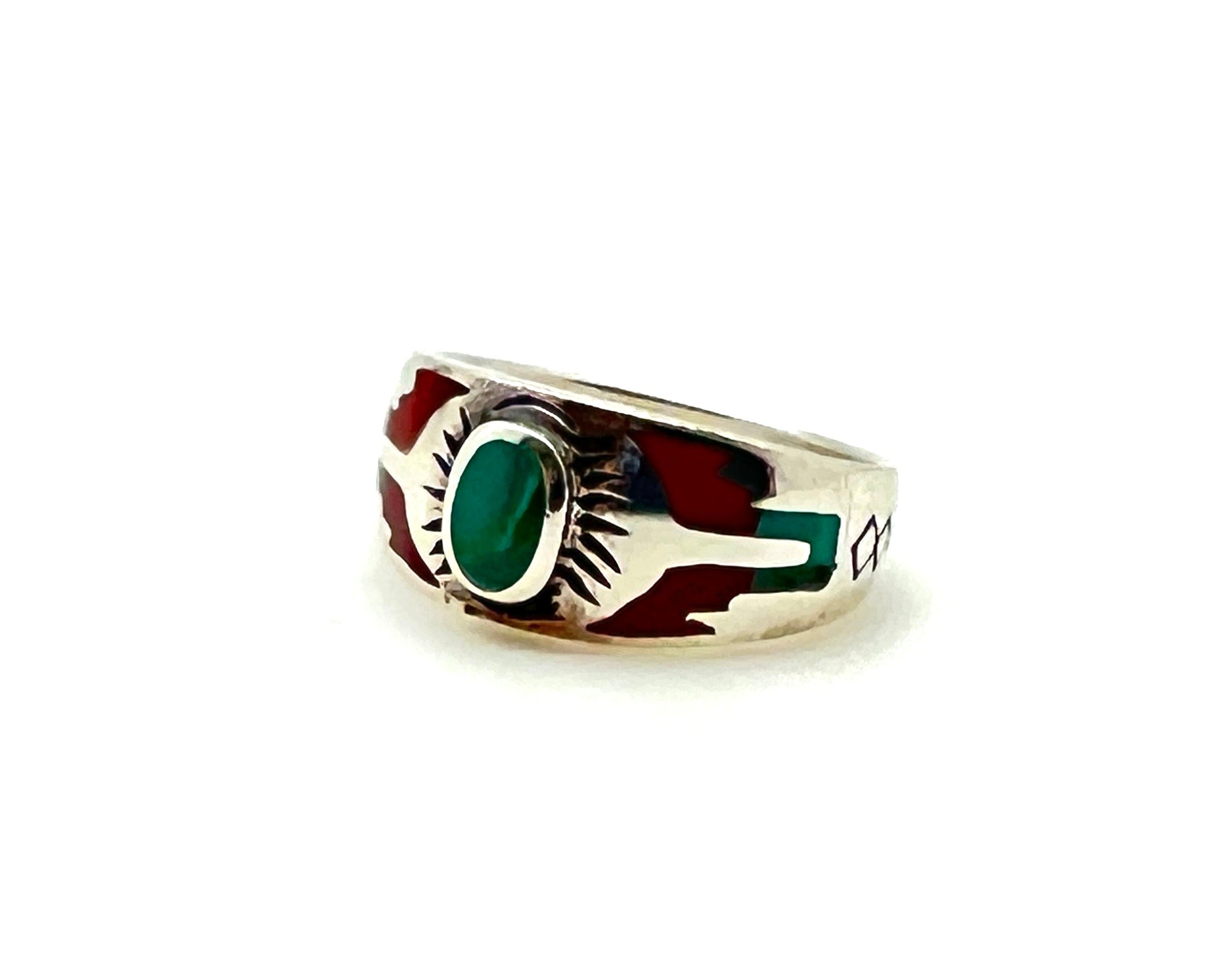 Sterling Silver Turquoise Coral Inlay Western Ring – Oxidized Southwest ...