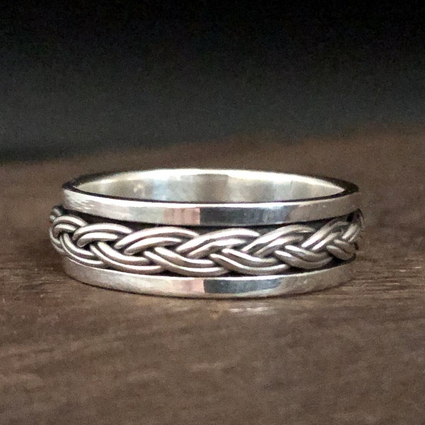 Braided Silver Spin Ring // Double Braid Silver Spin Ring // 925 Sterling Silver