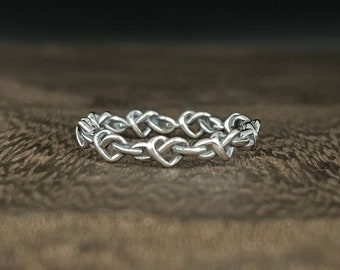 Knotted Hearts Silver Ring // 925 Sterling Silver // Braided Hearts Silver Ring