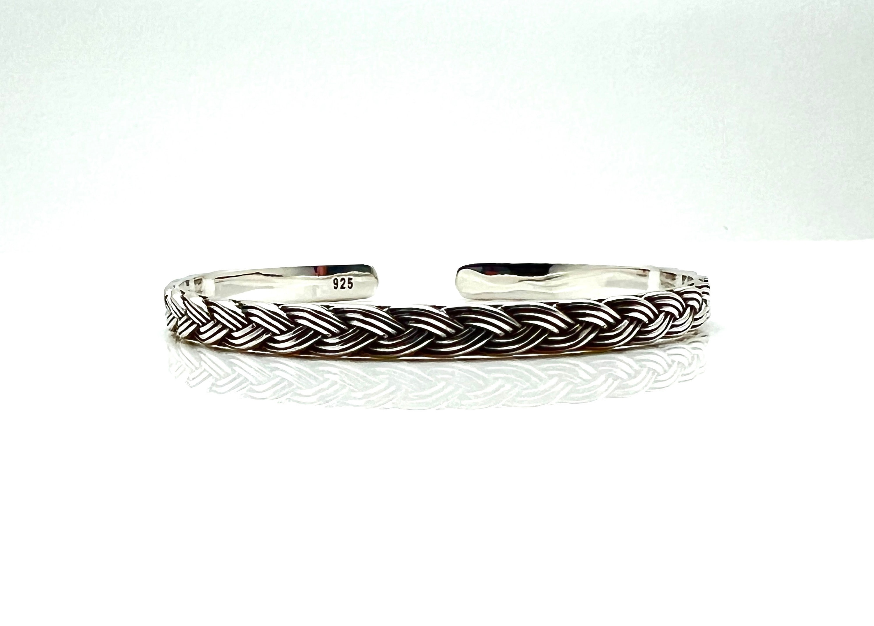 Braided Silver Cuff Bracelet - 925 Sterling Silver