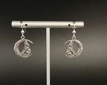 Celtic Wolf Moon Earrings: Handcrafted Oxidized Sterling Silver