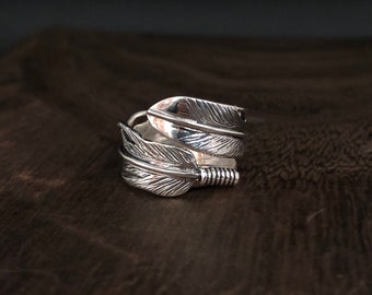 Southwest Feather Ring // Wrap Around Silver Feather Ring // 925 Sterling Silver