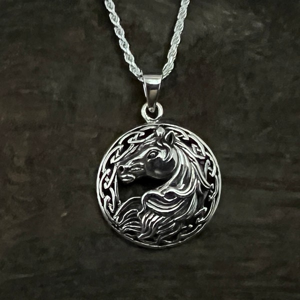 Pendentif cheval celtique - Argent sterling 925 - Oxydé - Collier cheval celtique