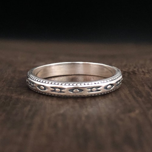 Aztec Sterling Silver Ring - Thin Stackable Band