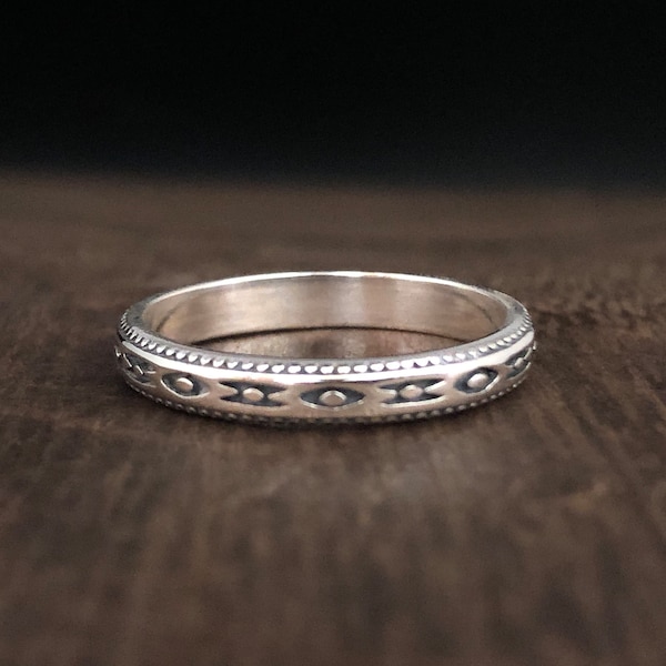 Thin Aztec Band Silver Ring - 925 Sterling Silver