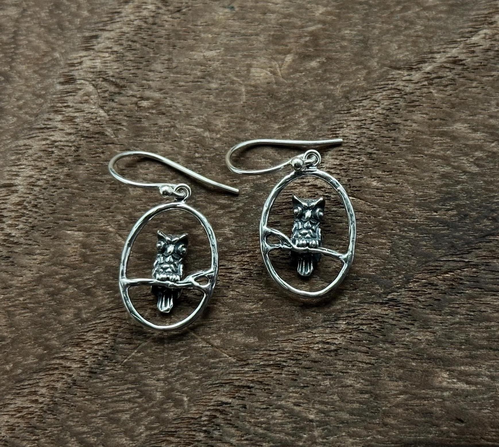 Dangly Owl Earrings - 925 Sterling Silver - Handmade