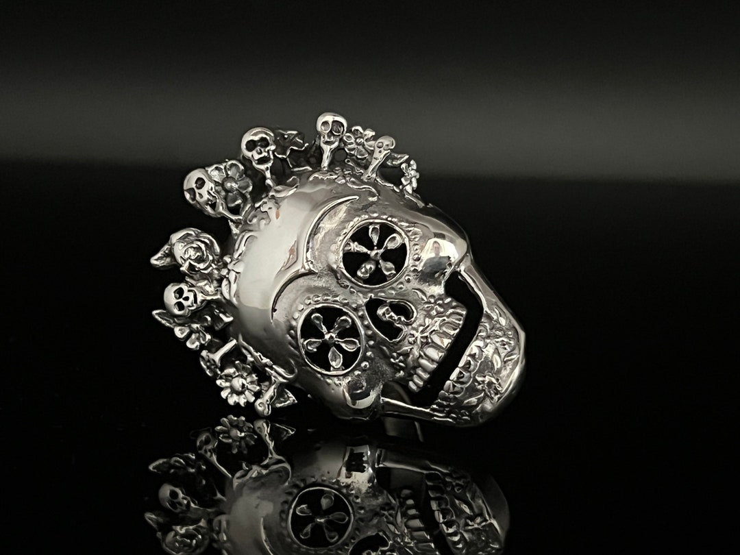 Day of the Dead Silver Ring - 925 Sterling Silver - Large Day of the ...