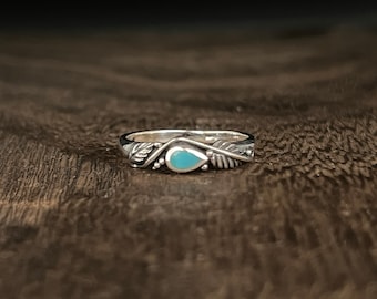 Turquoise Leaf Ring // 925 Sterling Silver // Thick Version Turquoise Leaf Ring // Size 5 to 10