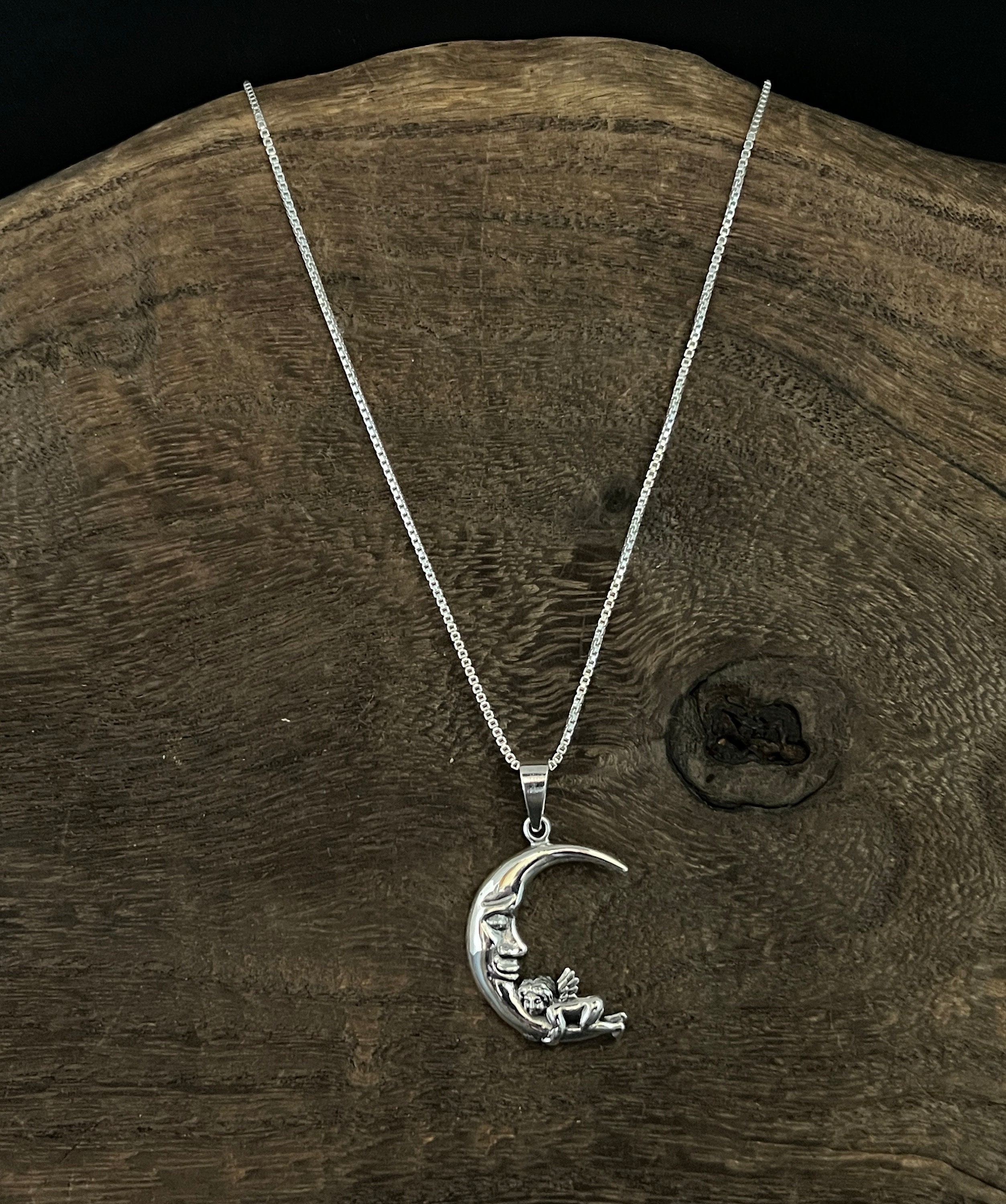 Moon and Cupid Pendant - 925 Sterling Silver // Oxidized - Etsy