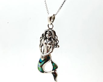 Handmade Sterling Silver Mermaid Pendant with Abalone
