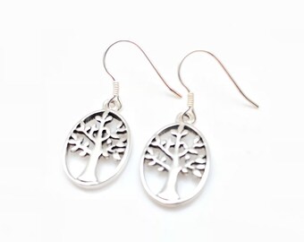Sterling Silver Tree of Life Earrings: Celtic Oval Dangle