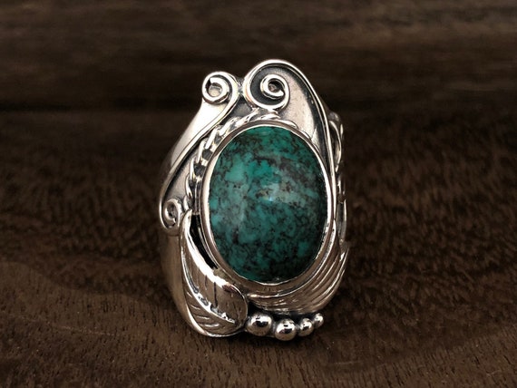 Vintage Southwest Sterling Silver Ring Blue Turquoise 6.5 - Yourgreatfinds