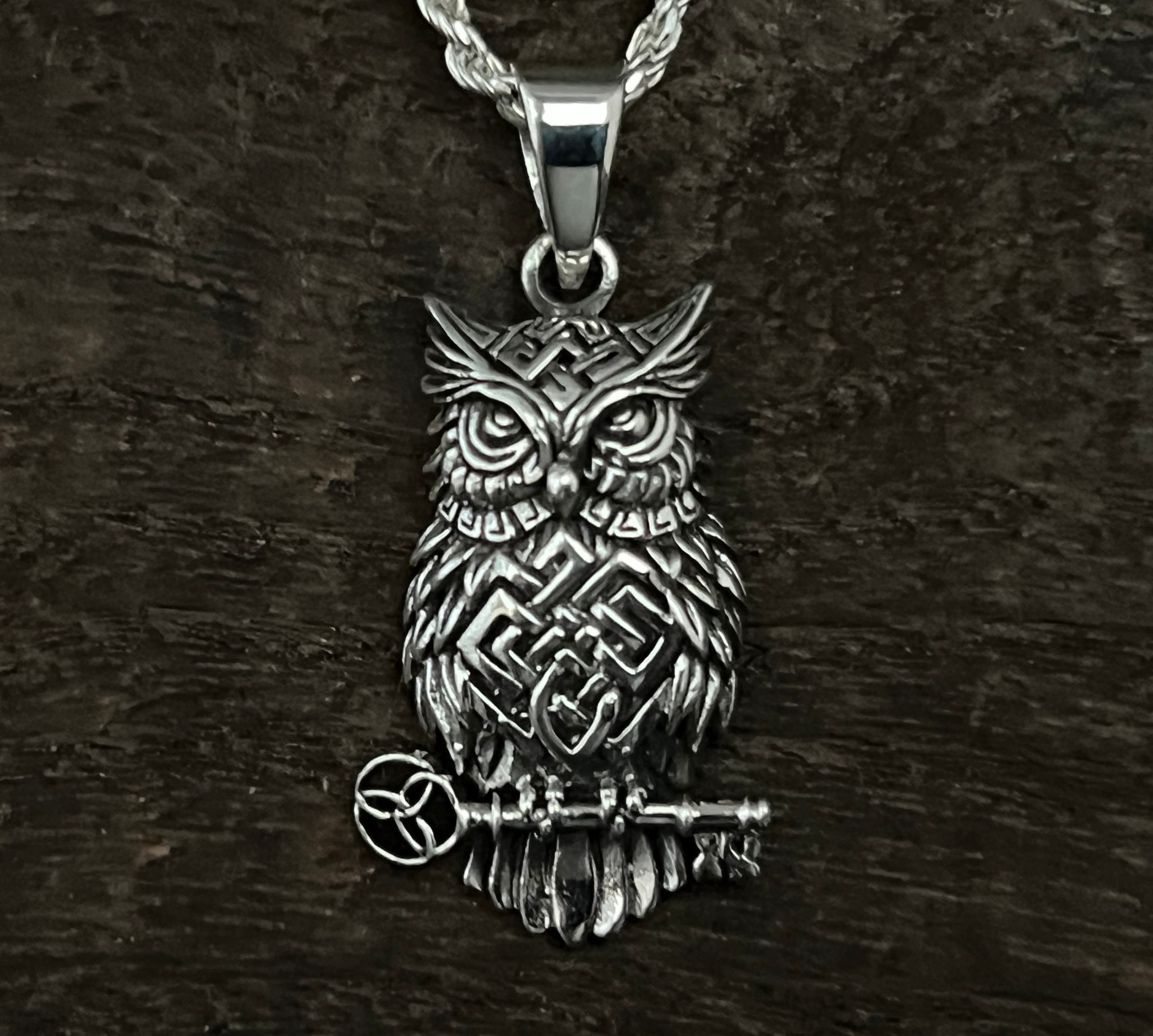 Handcrafted Sterling Silver Celtic Forest Owl Pendant