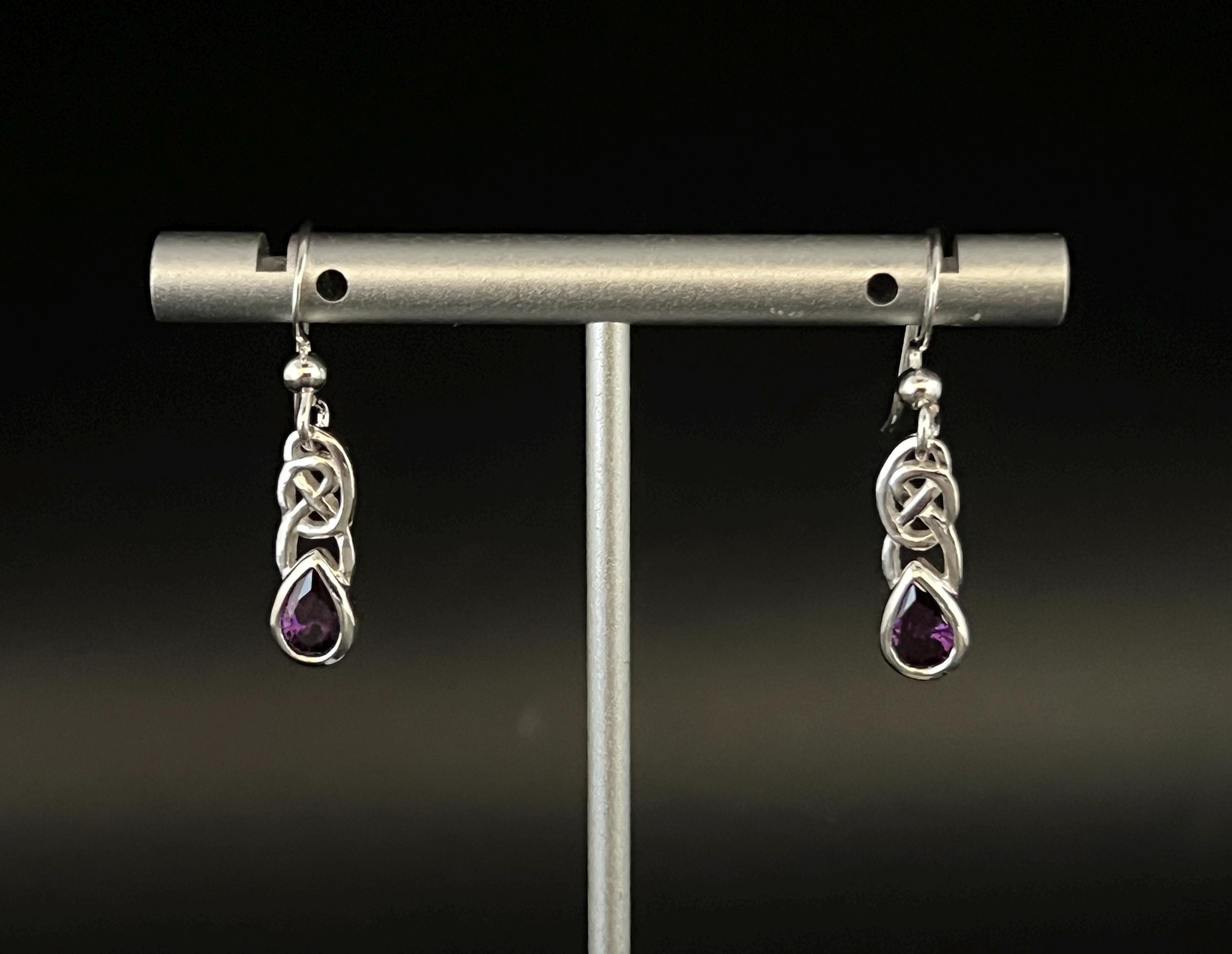 Orecchini Celtico Con Ametista In Argento Sterling - Design Classico Irlandese
