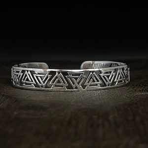 Small Size Viking Valknut Cuff Bracelet - 925 Sterling Silver - Fits 5 to 6 Inch Size Wrist
