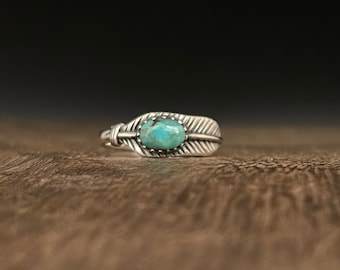 Sterling Turquoise Feather Ring // Silver Feather Ring // 925 Sterling Silver // Sizes 5 to 10