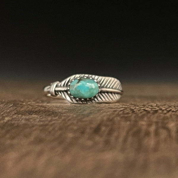 Bague plume turquoise sterling // Bague plume en argent // Argent sterling 925 // Tailles 5 à 10