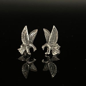 Eagle Stud Earrings - 925 Sterling Silver - Oxidized Eagle Push Back Earrings