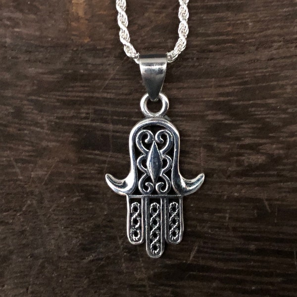 Hamsa Pendant - Hand of God Pendant - 925 Sterling Silver -- Spiritual Jewelry