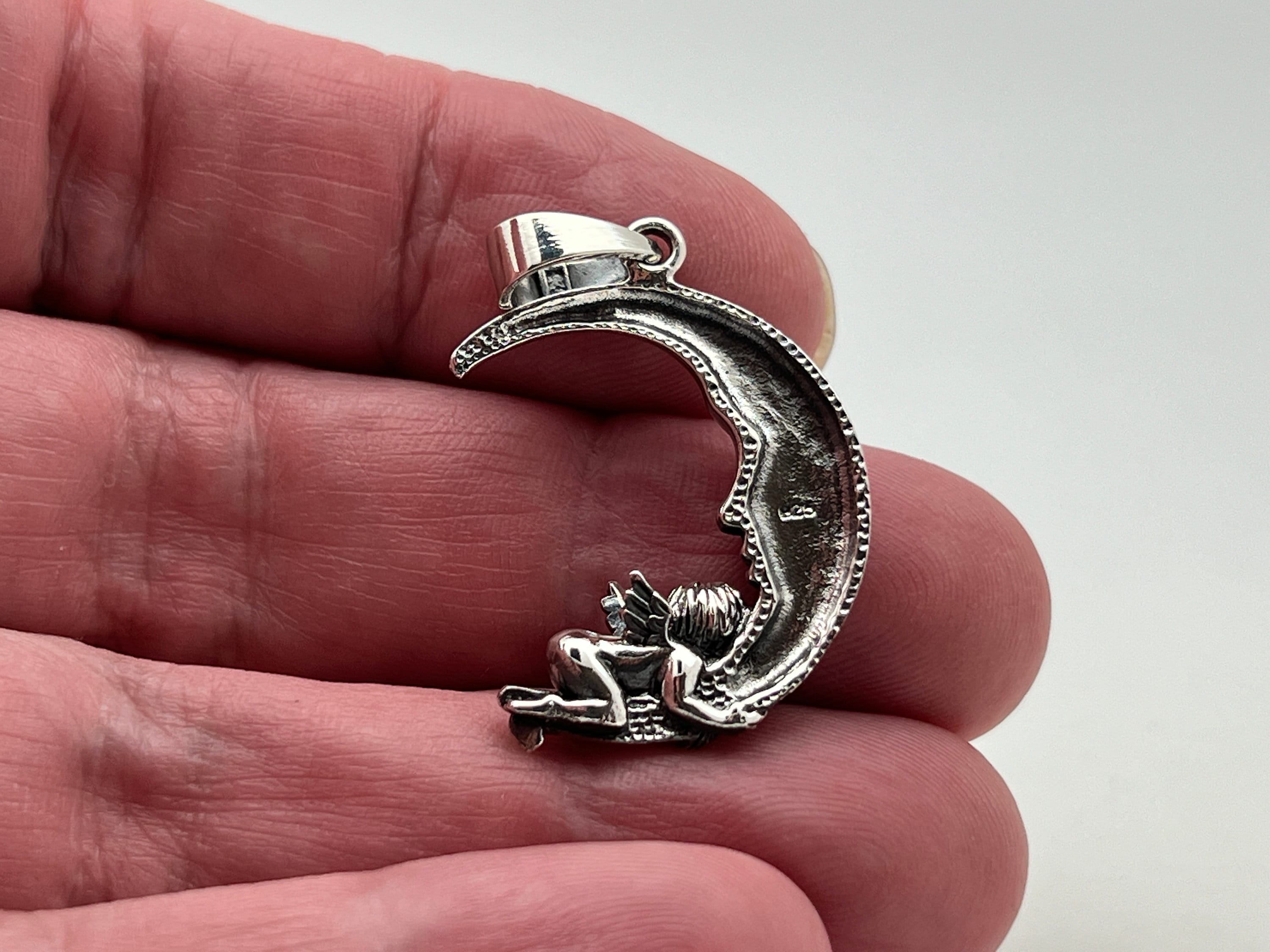 Moon and Cupid Pendant - 925 Sterling Silver // Oxidized - Etsy