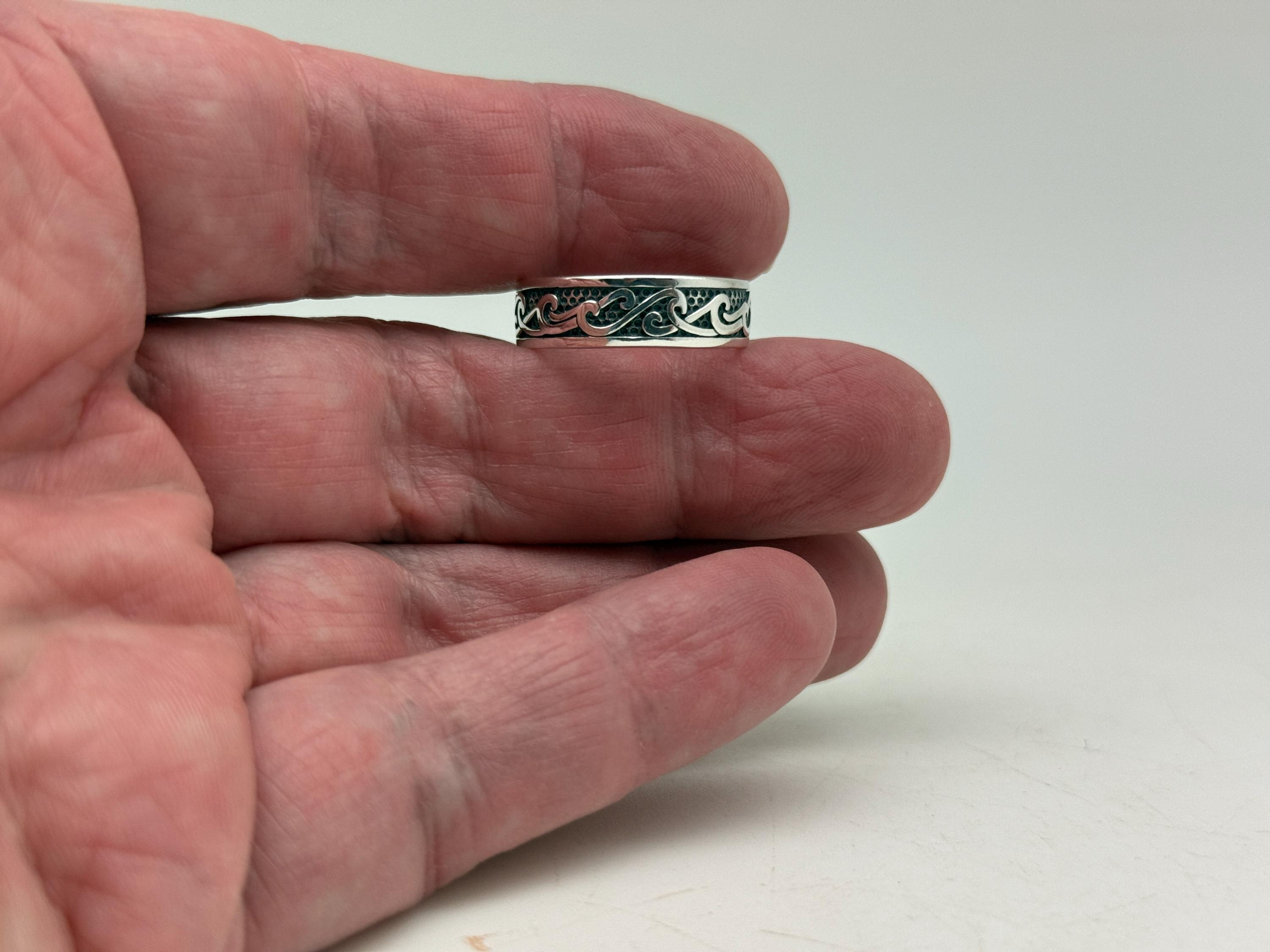 Oxidized Sterling Silver Wave Ring - 6mm Band - Etsy