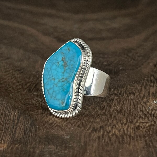 Southwest Design Blue Azurite Turquoise Ring // 925 Sterling Silver // Size 10