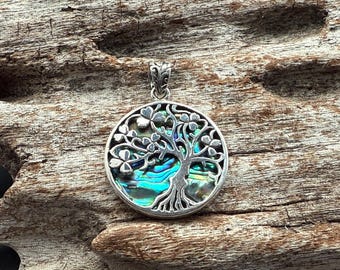 Abalone Tree of Life Pendant: Handmade 925 Sterling Silver