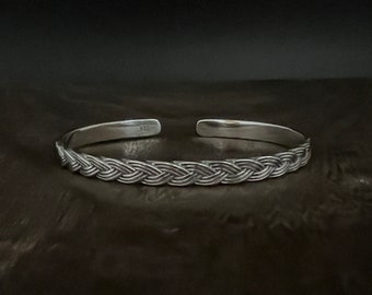 Braided Silver Cuff Bracelet - 925 Sterling Silver - Handcrafted - Designed For Smaller Wrists